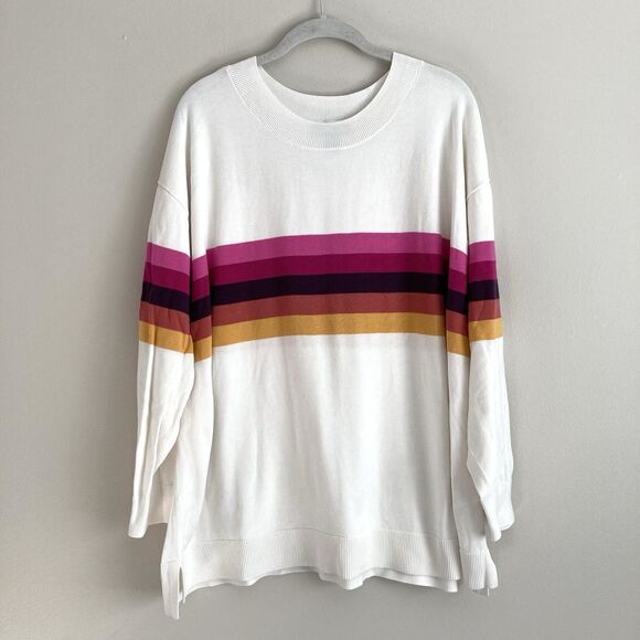 Lands End Womens Plus Rainbow Striped Sweater Size 3X Cotton Classic Preppy - Picture 1 of 11